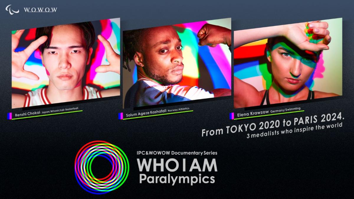 A black graphic with a logo of "WHO I AM Paralympics". It has photos of three athletes